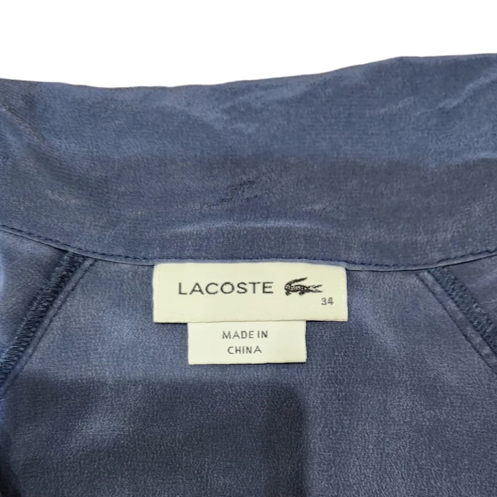 Lacoste Navy Blue 100% Silk Utility Shirt Pockets Dress Size 34